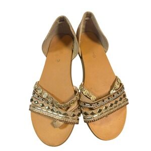 Andiamo Embellished Sandals‎ Thong Strap D'Orsay Flats Gold Accents Size 8M